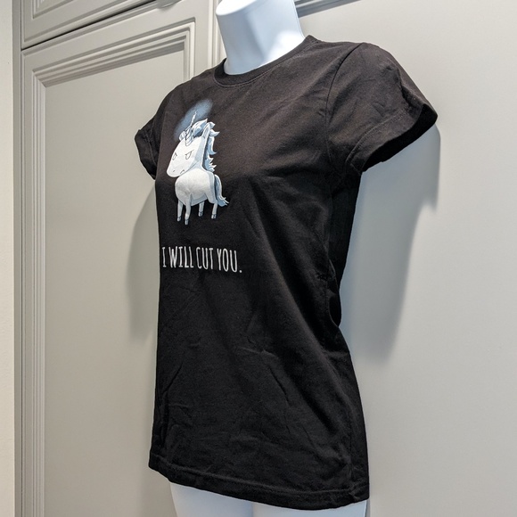 TeeTurtle Black Fitted Stabby the Unicorn Graphic T Shirt Women's Size M NWOT - Picture 6 of 7